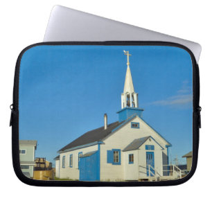 View of a blue and white church in Dene tribe Laptop Sleeve
