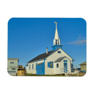 View of a blue and white church in Dene tribe Magnet