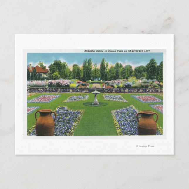 View of a Chautauqua Lake Estate Gardens Postcard (Front)