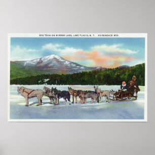 View of a Dogsled Team on Mirror Lake Poster