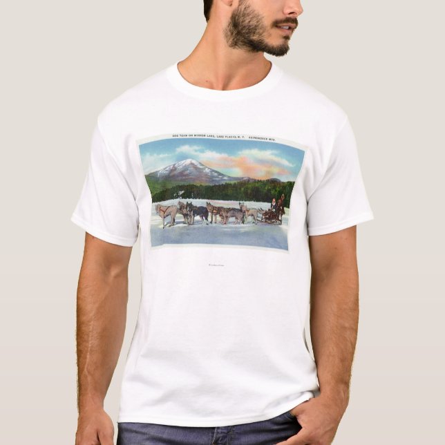 View of a Dogsled Team on Mirror Lake T-Shirt (Front)