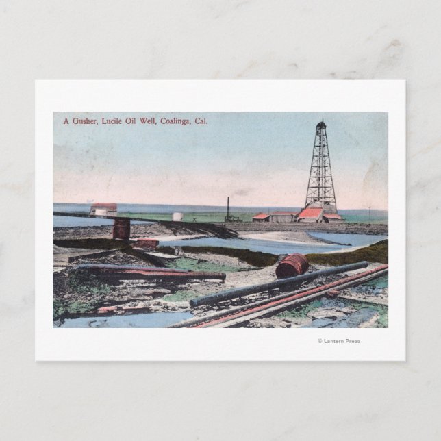 View of a Gusher at Lucile Oil Well Postcard (Front)