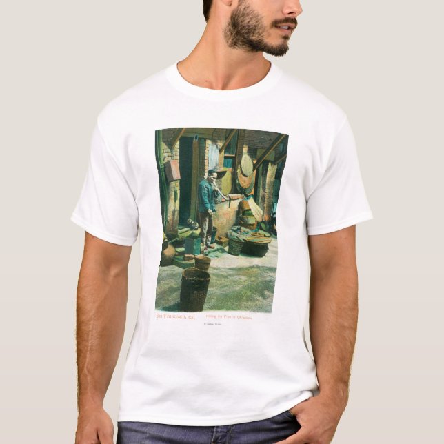 View of a Man Smoking Out of his Pipe T-Shirt (Front)