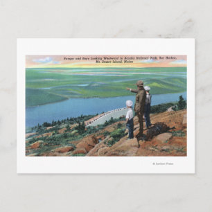 View of a Park Ranger and Boys Looking West Postcard