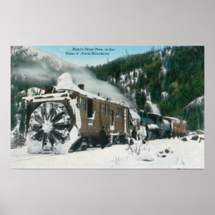 View of a Rotary Snow Plough in the Mountains Poster