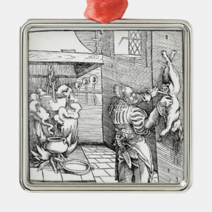 View of a sixteenth century kitchen with cook metal ornament