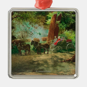 View of a Stage Coach Amongst Big Trees Metal Ornament