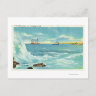 View of a Surf Scene, Ships on Casco Bay Postcard