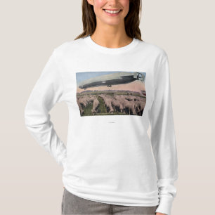 View of a Zeppelin Blimp over Grazing Sheep T-Shirt