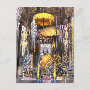 View of altar area inside Buddhist temple, Postcard