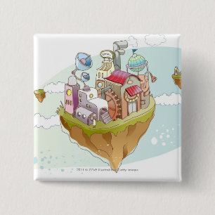 View of an colourful abstract illustration 15 cm square badge