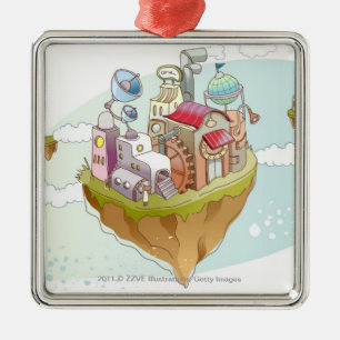 View of an colourful abstract illustration metal tree decoration