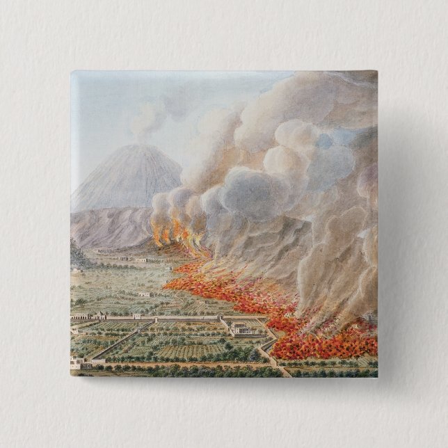 View of an eruption of Mt. Vesuvius which began on 15 Cm Square Badge (Front)