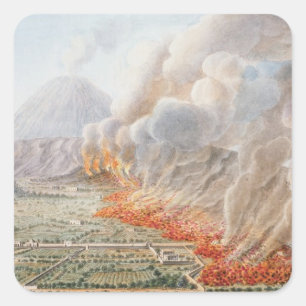 View of an eruption of Mt. Vesuvius which began on Square Sticker