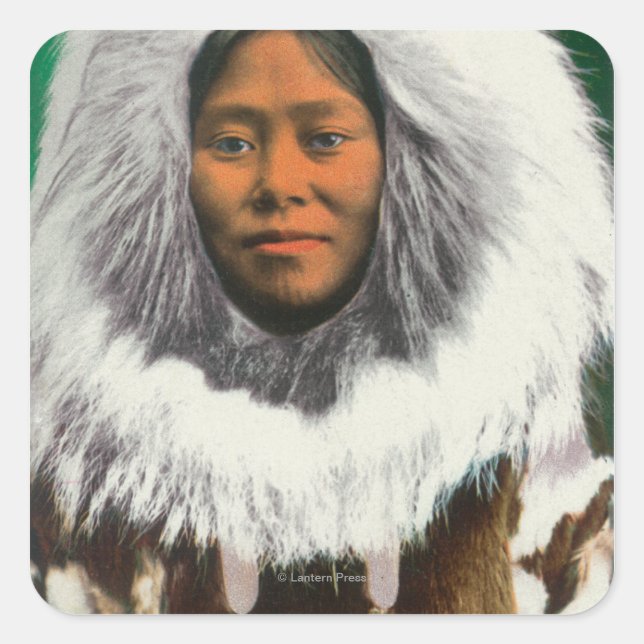 View of an Eskimo Beauty Square Sticker (Front)