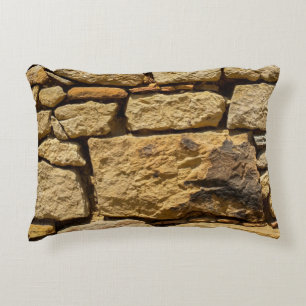 View of an old wall with yellow stonesabstract, ag decorative cushion