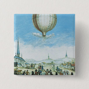 View of Annonay in Vivarais and the first flight o 15 Cm Square Badge