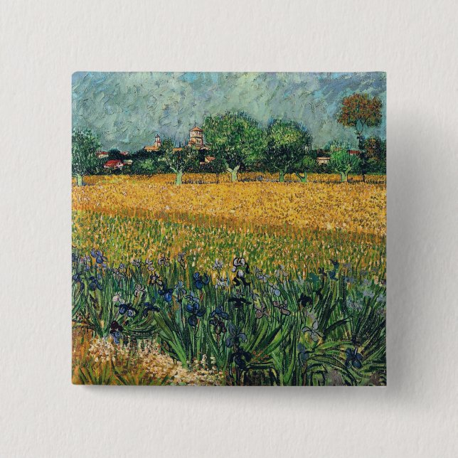 View of Arles with Irises Van Gogh Fine Art 15 Cm Square Badge (Front)