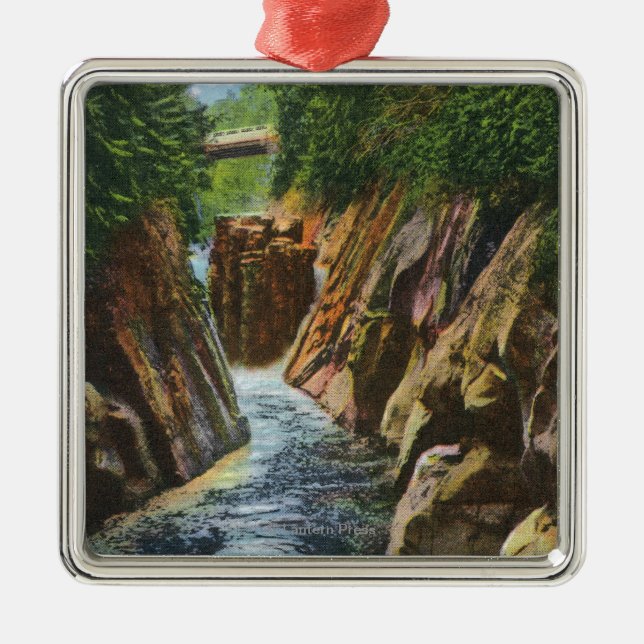 View of Ausable River Falls and Bridge Metal Tree Decoration (Front)