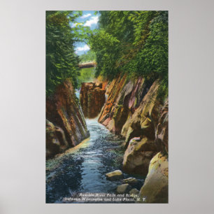 View of Ausable River Falls and Bridge Poster
