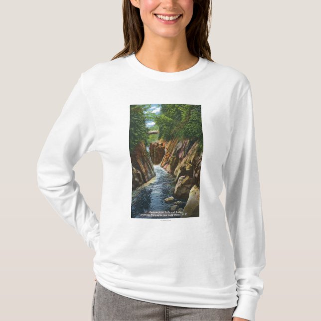 View of Ausable River Falls and Bridge T-Shirt (Front)