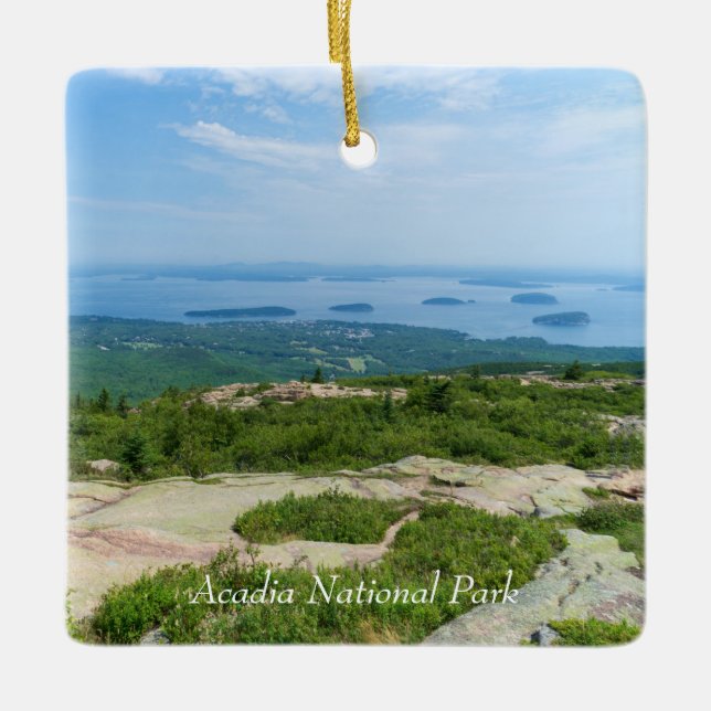 View of Bar Harbour from Cadillac Mountain Ceramic Ornament (Front)