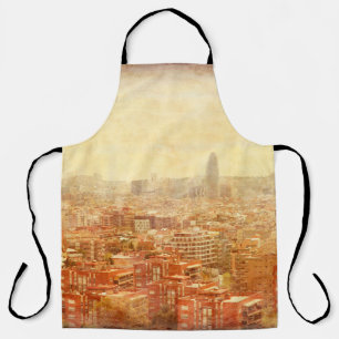 View of Barcelona in grunge and retro style. barce Apron