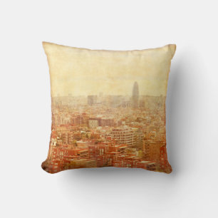 View of Barcelona in grunge and retro style. barce Cushion