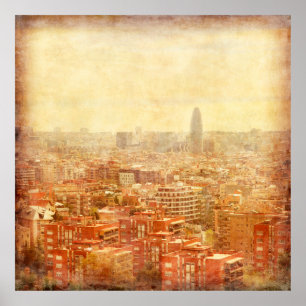 View of Barcelona in grunge and retro style. barce Poster