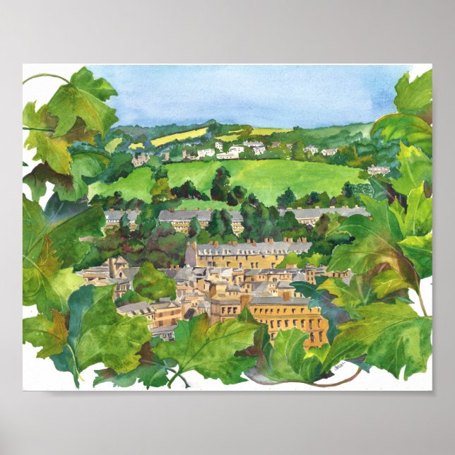 View of Bath Watercolor Print (Front)