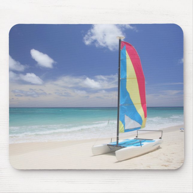 View Of Beach With Sailboat Mouse Pad (Front)
