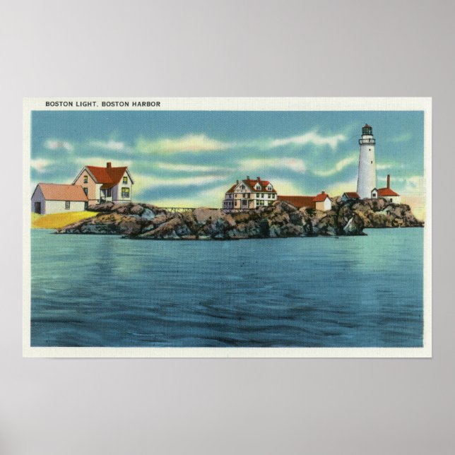 View of Boston Harbour and Boston Lighthouse Poster (Front)
