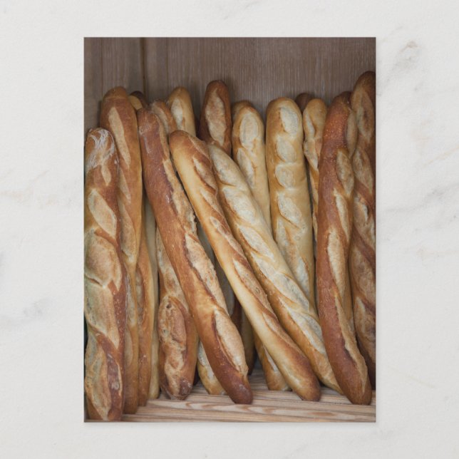 view of bread loaves in bakery window display postcard (Front)
