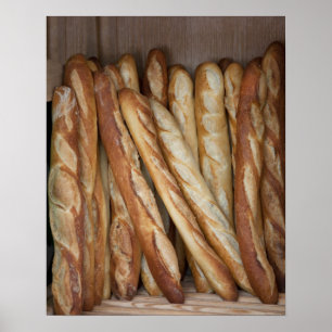 view of bread loaves in bakery window display poster