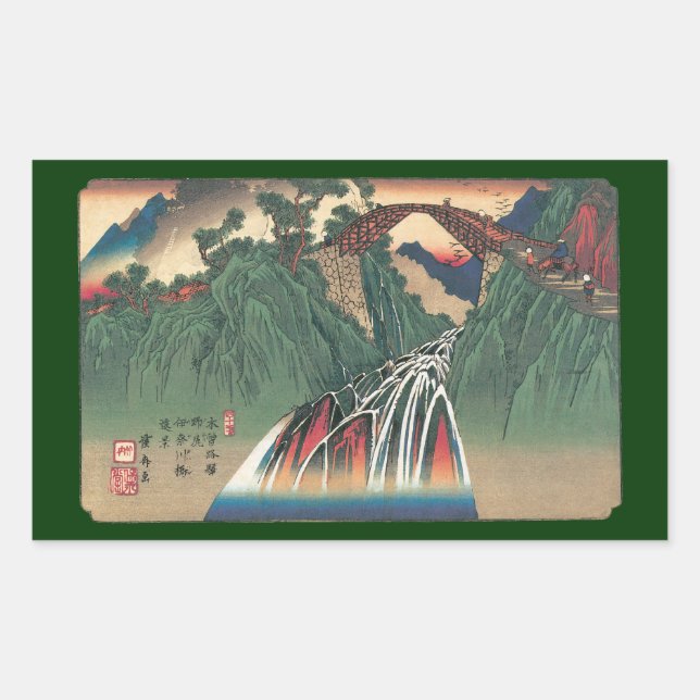 View of Bridge Over Ina River, Nojiri by Hiroshige Rectangular Sticker (Front)