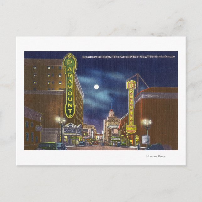 View of Broadway at Night Postcard (Front)