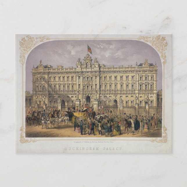 View of Buckingham Palace with a Crowd Outside Postcard (Front)