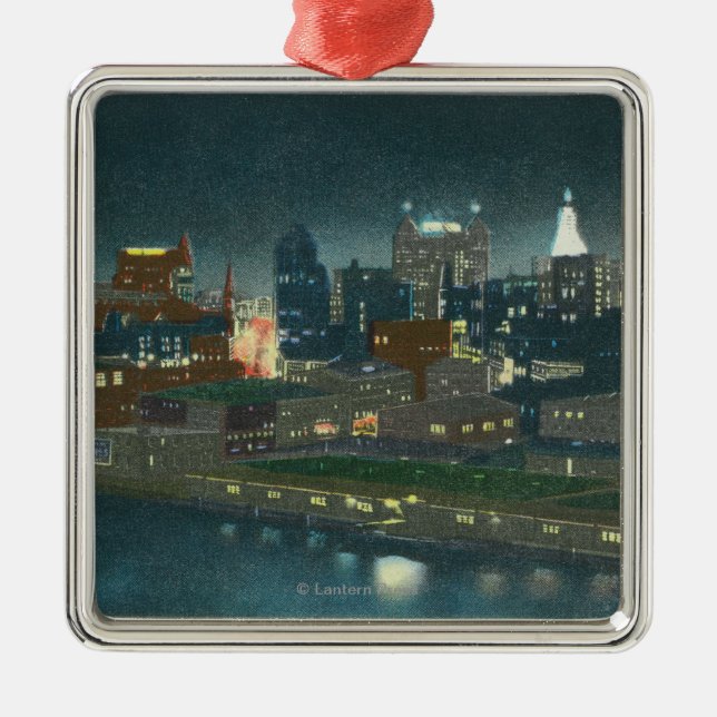 View of Buffalo Skyline at Night Metal Tree Decoration (Front)