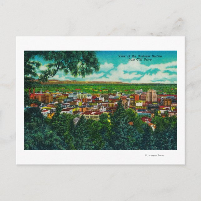 View of Business Section from Cliff Drive Postcard (Front)