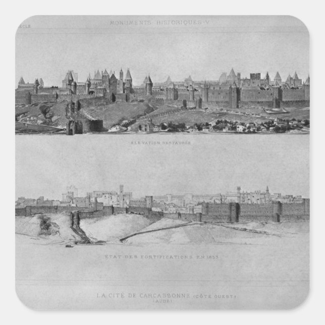 View of Carcassonne from the west side Square Sticker (Front)