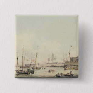 View of Castle Cornet, Guernsey, with Shipping, c. 15 Cm Square Badge