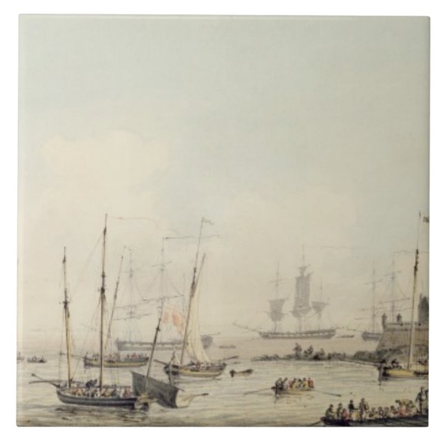View of Castle Cornet, Guernsey, with Shipping, c. Ceramic Tile (Front)