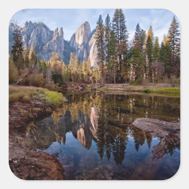 View of Cathedral Peaks Square Sticker (Front)