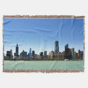 View of Chicago skyline by Lake Michigan Throw Blanket