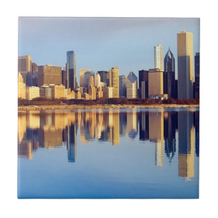 View of Chicago skyline with reflection Ceramic Tile