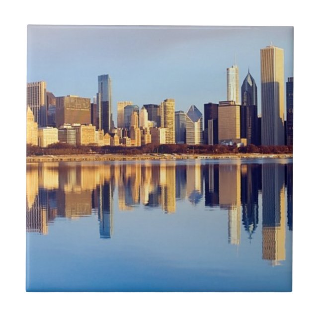 View of Chicago skyline with reflection Ceramic Tile (Front)