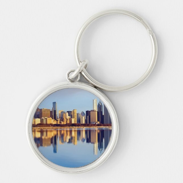 View of Chicago skyline with reflection Key Ring (Front)
