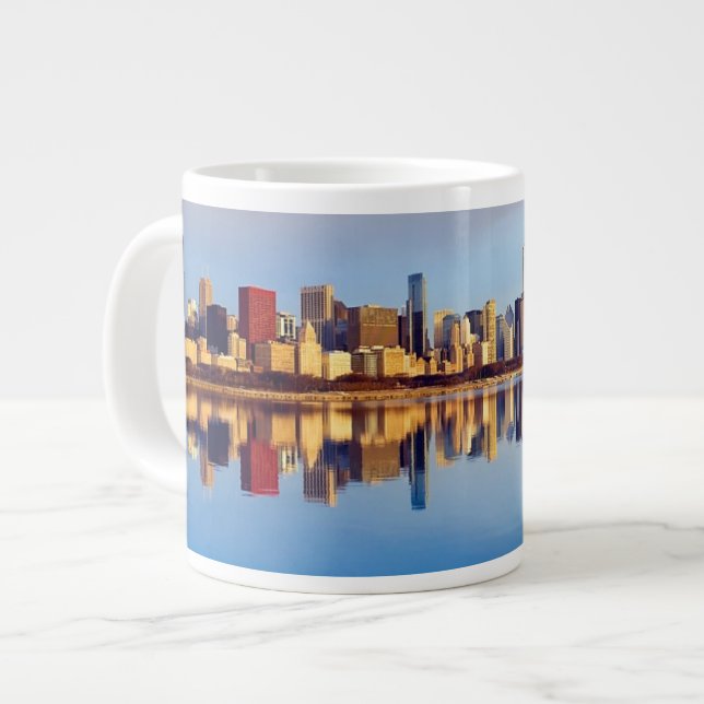 View of Chicago skyline with reflection Large Coffee Mug (Front Left)