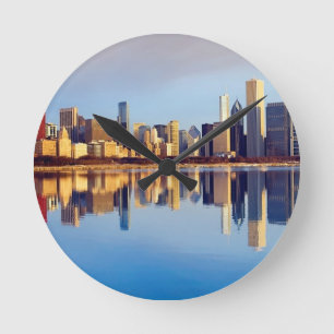 View of Chicago skyline with reflection Round Clock