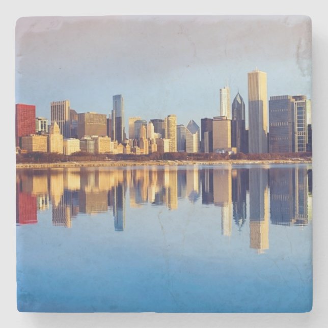 View of Chicago skyline with reflection Stone Coaster (Front)